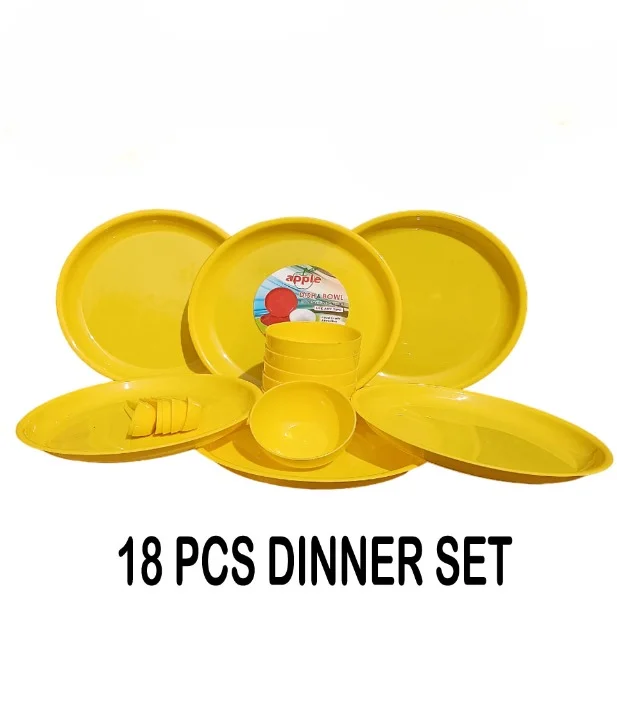 Heavy Dinner Set | 6 Big Plate & 6 Spoon & 6 Bowls |  Reusable Snacks Plates | Dishwasher | Yellow colour image 1