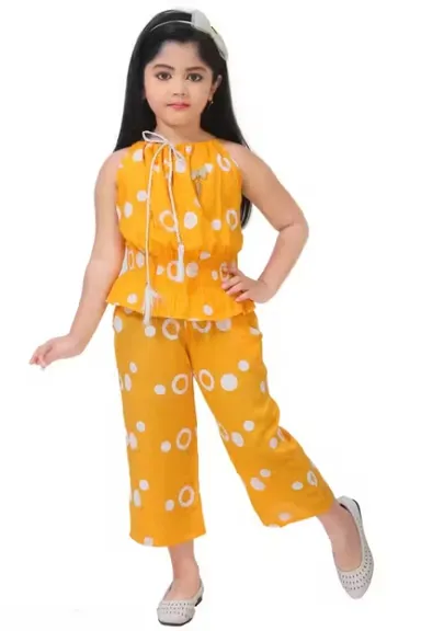 Girls Yellow Polka Dot Top & Pants Set | Stylish Co-ord 6–7 Years thumbnail 3