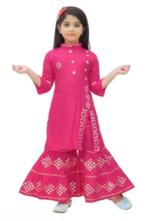 Pink Rayon Ethnic Kurta Sharara Set | for Girls Age 3–4 Years | Lightweight Soft Fabric with Dupatta image 1