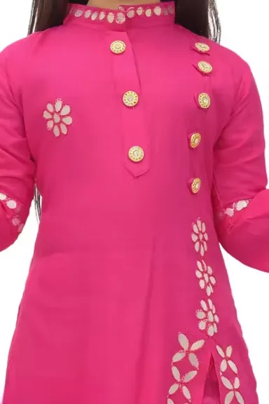 Pink Rayon Ethnic Kurta Sharara Set | for Girls Age 3–4 Years | Lightweight Soft Fabric with Dupatta thumbnail 2