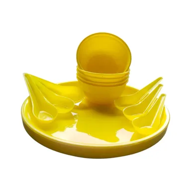 Daily Used Dinner Set | 18 Pieces for Family of 6 | Microwave & Dishwasher Safe | plastic Set for Dining & Gifting | spoon | Plates & Bowls | Yellow colour 