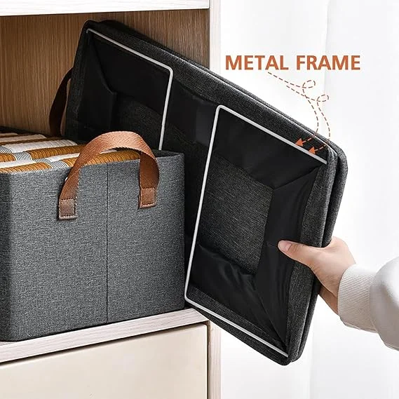 Wardrobe Organizer Baskets | 4 Pcs | Foldable Fabric Storage Boxes with Metal Frame & Handles | Closet Storage for Clothes & Sweaters & Pants image 5