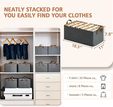 Wardrobe Organizer Baskets | 4 Pcs | Foldable Fabric Storage Boxes with Metal Frame & Handles | Closet Storage for Clothes & Sweaters & Pants thumbnail 6