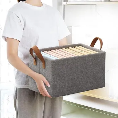 Wardrobe Organizer Baskets | 4 Pcs | Foldable Fabric Storage Boxes with Metal Frame & Handles | Closet Storage for Clothes & Sweaters & Pants thumbnail 3