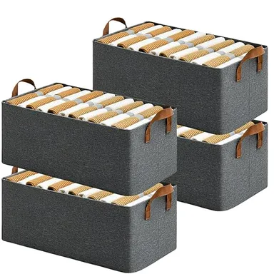 Wardrobe Organizer Baskets | 4 Pcs | Foldable Fabric Storage Boxes with Metal Frame & Handles | Closet Storage for Clothes & Sweaters & Pants