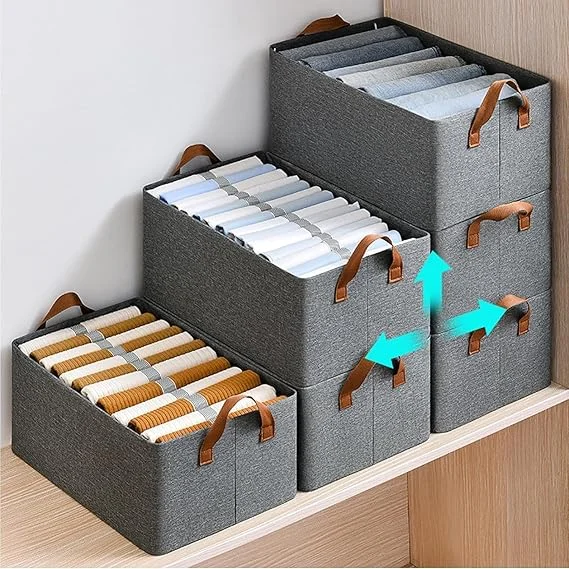 Wardrobe Organizer Baskets | 4 Pcs | Foldable Fabric Storage Boxes with Metal Frame & Handles | Closet Storage for Clothes & Sweaters & Pants image 3