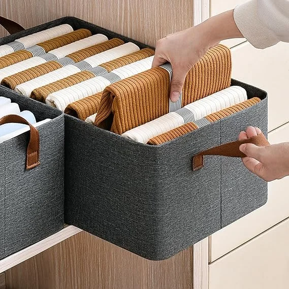 Wardrobe Organizer Baskets | 4 Pcs | Foldable Fabric Storage Boxes with Metal Frame & Handles | Closet Storage for Clothes & Sweaters & Pants image 2