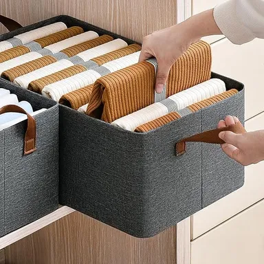 Wardrobe Organizer Baskets | 4 Pcs | Foldable Fabric Storage Boxes with Metal Frame & Handles | Closet Storage for Clothes & Sweaters & Pants thumbnail 1