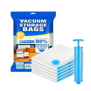 Vacuum Storage Bags for Clothes | Large Size Travel Packing Organizer with Hand Pump | Reusable & Space-Saving thumbnail 0