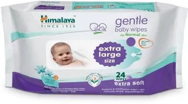Himalaya Gentle Baby Wipes | Herbal, Hypoallergenic | Pack of 3| Sensitive Skin Newborn Use| 24 wipe each pack thumbnail 1