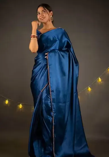 Trendy Navy Blue Ensemble Saree | Elegant Party Wear | Pre‑draped Style thumbnail 0