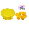 18 Pieces Plastic Dinnerware Set Yellow | 6 Thali 6 Bowls 6 Spoons | Lightweight Durable Microwave & Dishwasher Safe for Family Use image 1