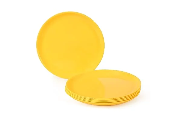 18-Piece Yellow Dinner Set | 6 Big 10-Inch Plates | 6 x 150 ml Bowls | 6 Spoons | Microwave |Dishwasher Safe Unbreakable Food-Grade Plastic Family Dining Set image 2