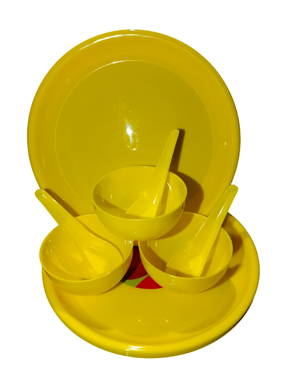 SWKitchen 18‑Piece Yellow Dinner Set | Unbreakable Plastic Plates Bowls Spoons | Microwave Safe image 1