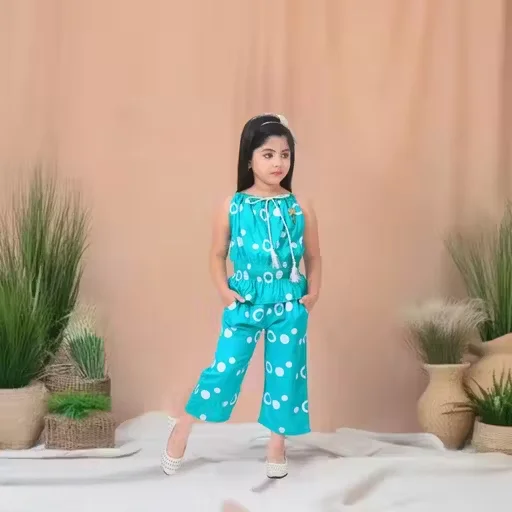 Girls Polka Dot Print Top and Pants Set | Rayon Fabric, Size 3-4 Years, Hot Pink Casual image 1