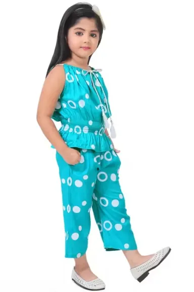 Girls Polka Dot Print Top and Pants Set | Rayon Fabric, Size 3-4 Years, Hot Pink Casual thumbnail 3