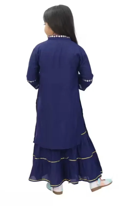 Navy Blue Toddler Rayon Kurta Sharara Set | Soft Ethnic Outfit for Girls 5-6 Years | Breathable Festive Style image 2