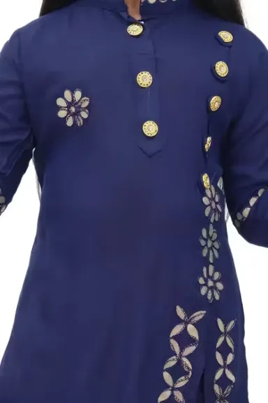 Navy Blue Toddler Rayon Kurta Sharara Set | Soft Ethnic Outfit for Girls 5-6 Years | Breathable Festive Style thumbnail 2