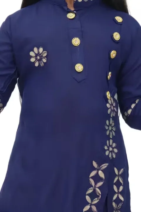 Navy Blue Rayon Kurta Sharara Set | for Girls 6-7 Years | Lightweight Ethnic Wear with Comfortable Fit image 3