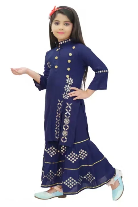 Navy Blue Rayon Kurta Sharara Set | for Girls 6-7 Years | Lightweight Ethnic Wear with Comfortable Fit image 4