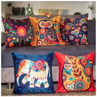 Polyester Printed Cushion Cover | 16x16 Inch with Zipper Closure | Decorative Throw Pillow | Home Décor Accent