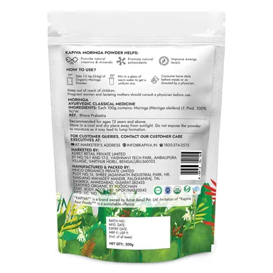 Kapiva Organic Moringa Powder 200g | Certified Drumstick Leaf Powder| Herbal Energy Supplement| Immunity Boost | Natural Superfood thumbnail 7