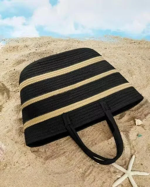 Trimly Striped Jute Shoulder Bag | Stylish Trendy | 1 Compartment image 2