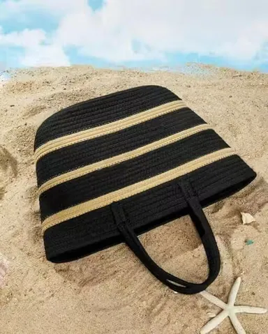 Trimly Striped Jute Shoulder Bag | Stylish Trendy | 1 Compartment thumbnail 1
