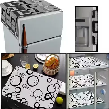 Fridge Top Cover Set | 6 Utility Pockets 2 Handle Covers 4 Mats | Kitchen Storage & Style Upgrade thumbnail 2