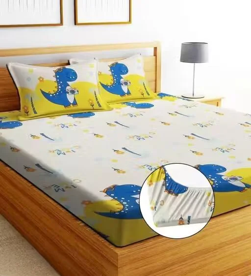 Elastic Fitted King Size Bedsheet | Printed Double Bed with 2 Pillow Covers  image 4