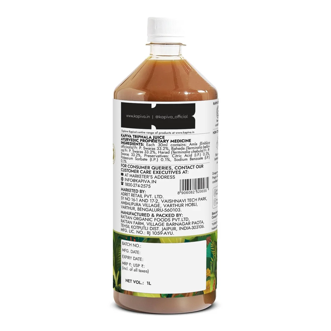 Kapiva Triphala Juice 1 L | Ayurvedic Digestive Tonic | Detox & Constipation Relief | No Added Sugar image 4