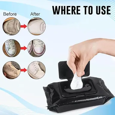 Shoe Shine Cleaning Wipes 80|Count Multi‑Surface Footwear Cleaner| Portable Sneaker Shoe Wipes| Pack for Athletic Casual Shoes | Quick Dirt Stain Removal Travel Friendly thumbnail 3