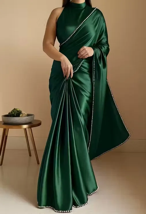 Graceful Green Saree | Elegant Lightweight Georgette | Party Wear Festive Saree | Ethnic Attire Handcrafted | Traditional Designer Look image 1