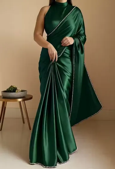 Graceful Green Saree | Elegant Lightweight Georgette | Party Wear Festive Saree | Ethnic Attire Handcrafted | Traditional Designer Look thumbnail 0