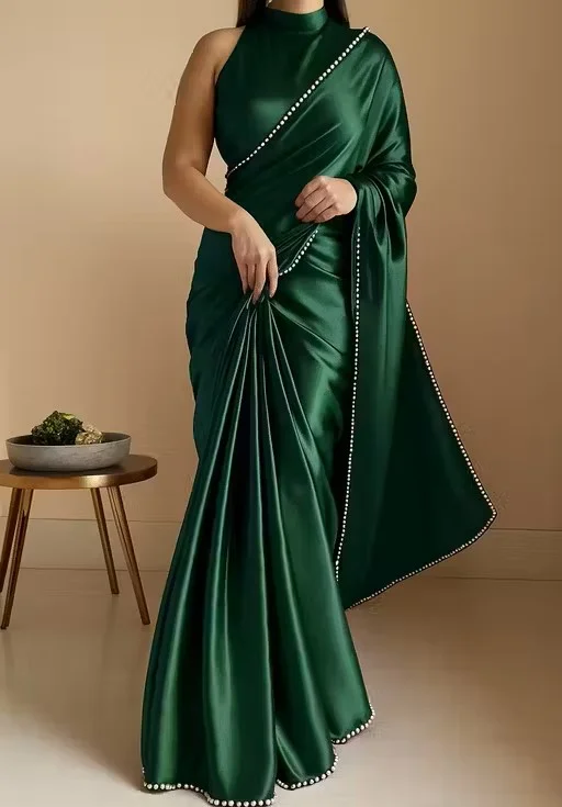 Graceful Green Saree | Elegant Lightweight Georgette | Party Wear Festive Saree | Ethnic Attire Handcrafted | Traditional Designer Look image 2