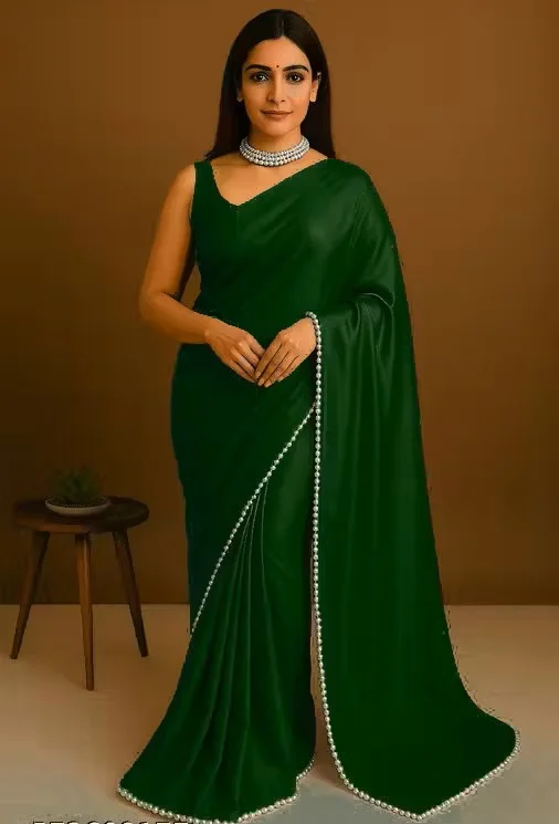 Graceful Green Saree | Elegant Lightweight Georgette | Party Wear Festive Saree | Ethnic Attire Handcrafted | Traditional Designer Look image 3