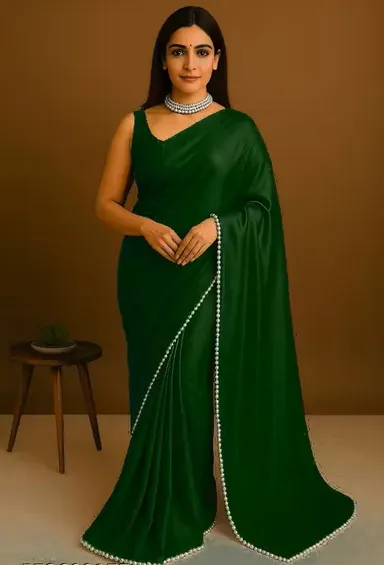 Graceful Green Saree | Elegant Lightweight Georgette | Party Wear Festive Saree | Ethnic Attire Handcrafted | Traditional Designer Look thumbnail 2