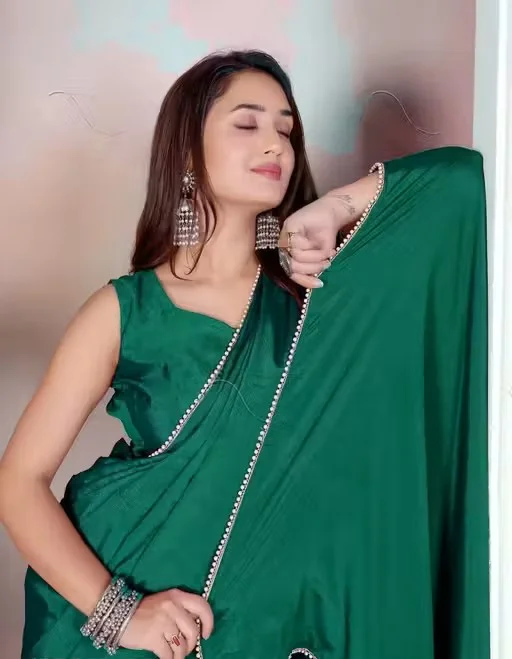 Graceful Green Saree | Elegant Lightweight Georgette | Party Wear Festive Saree | Ethnic Attire Handcrafted | Traditional Designer Look image 4
