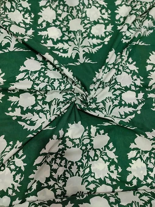 Green Cotton Kurti Fabric 2.5 Meter Pure Cotton Dress Material Soft Lightweight Fabric for Women Summer & Casual Wear image 1