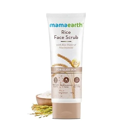 Mamaearth Rice Face Scrub | Rice Water & Niacinamide| Exfoliator for Glowing & Glass Skin | 100 g | Gentle Brightening Scrub image 1