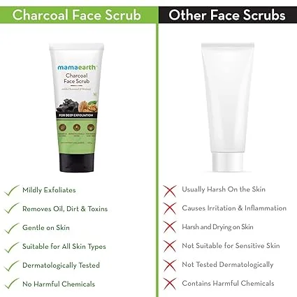 Mamaearth Charcoal Face Scrub |Natural Walnut & Charcoal | Deep Exfoliation | 100g image 3