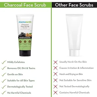 Mamaearth Charcoal Face Scrub |Natural Walnut & Charcoal | Deep Exfoliation | 100g thumbnail 2