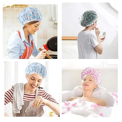 Reusable Waterproof Elastic Shower Caps Set of 3 Multicolour Free Size Bath Hair Caps for Shower Spa Salon Travel Hair Treatment & Daily Use image 2