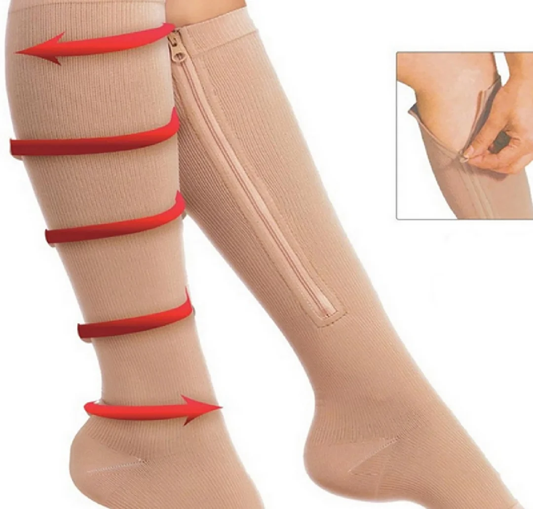 Premium Zip Compression Socks | 1 Pair Zipper Leg Support Knee Stockings | Open Toe Thin Anti-Fatigue Unisex Compression Socks image 1
