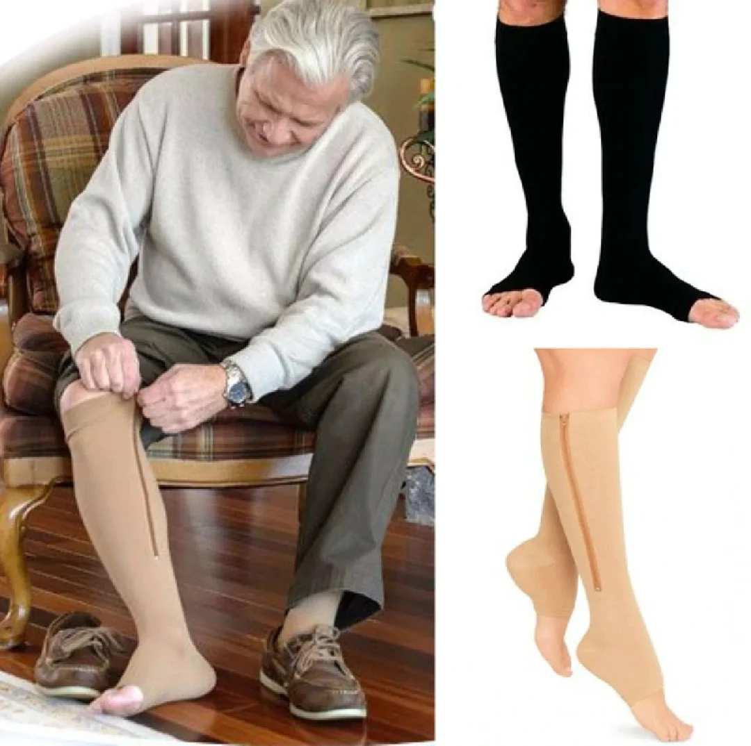 Premium Zip Compression Socks | 1 Pair Zipper Leg Support Knee Stockings | Open Toe Thin Anti-Fatigue Unisex Compression Socks image 2