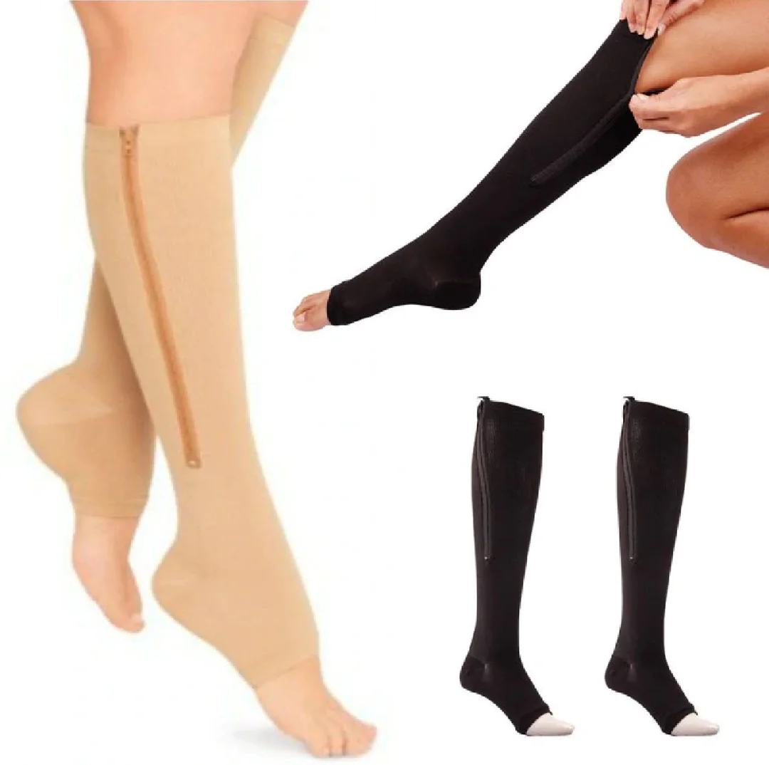 Premium Zip Compression Socks | 1 Pair Zipper Leg Support Knee Stockings | Open Toe Thin Anti-Fatigue Unisex Compression Socks image 3