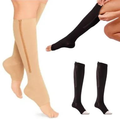 Premium Zip Compression Socks | 1 Pair Zipper Leg Support Knee Stockings | Open Toe Thin Anti-Fatigue Unisex Compression Socks thumbnail 2