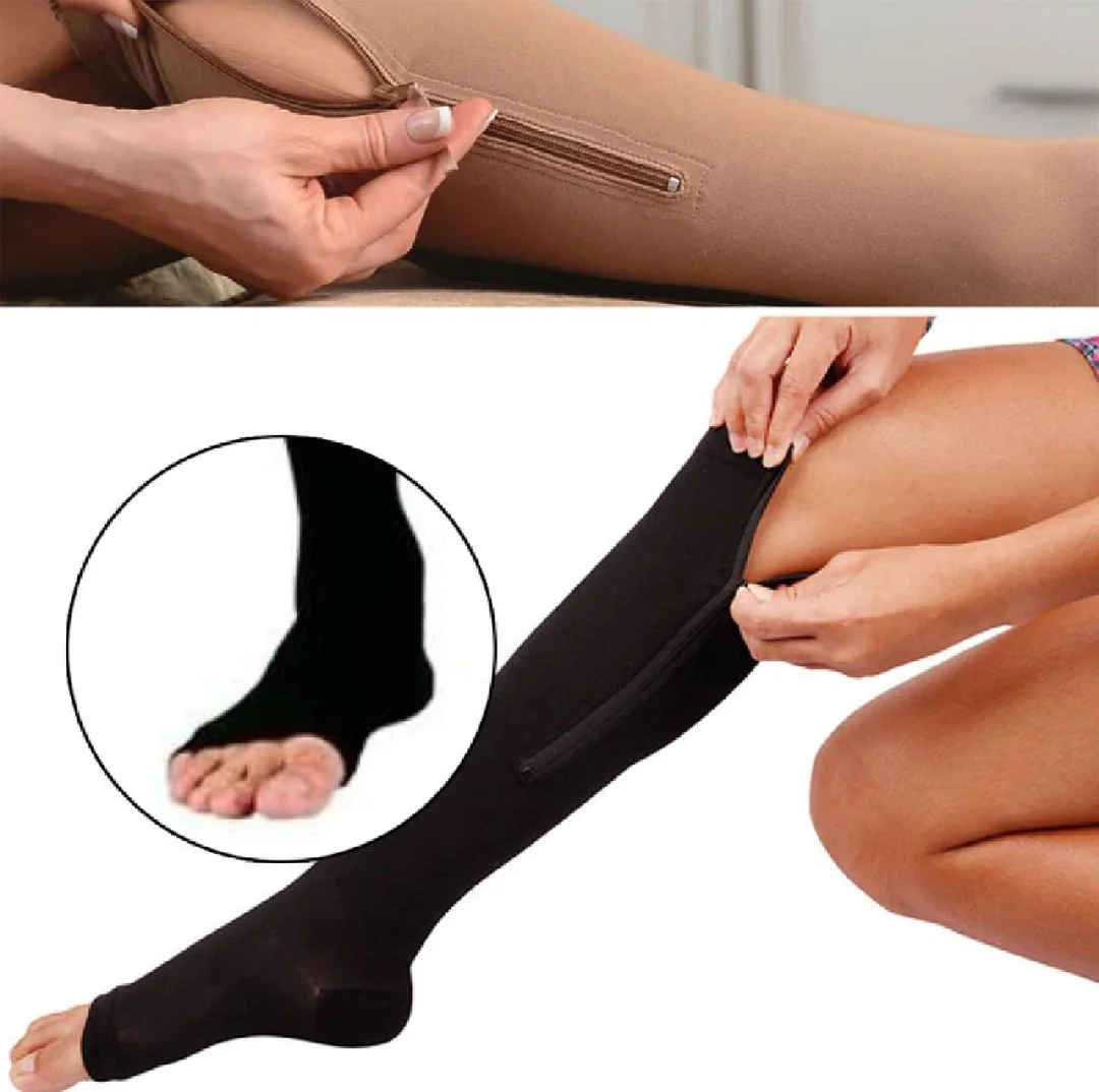 Premium Zip Compression Socks | 1 Pair Zipper Leg Support Knee Stockings | Open Toe Thin Anti-Fatigue Unisex Compression Socks image 4