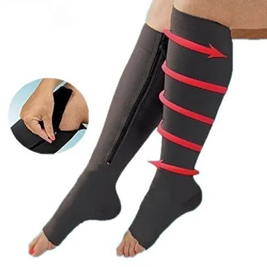 Premium Zip Compression Socks | 1 Pair Zipper Leg Support Knee Stockings | Open Toe Thin Anti-Fatigue Unisex Compression Socks thumbnail 4