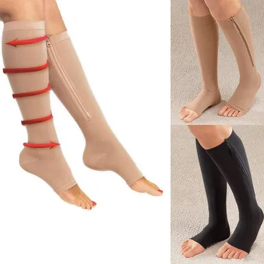 Premium Zip Compression Socks | 1 Pair Zipper Leg Support Knee Stockings | Open Toe Thin Anti-Fatigue Unisex Compression Socks thumbnail 5